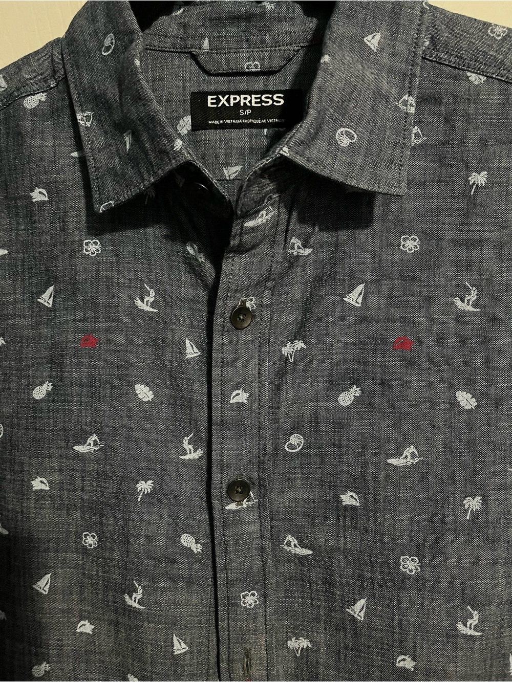 Express Men’s Charcoal Button-Down Shirt with White Micro Prints
